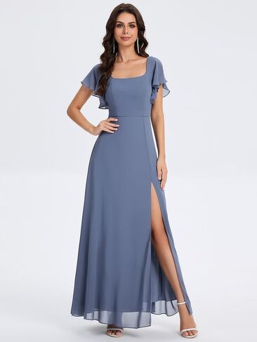Ever-Pretty Women's Square Neck Short Sleeves Split Chiffon Floor Length A-Line Formal Wedding Guest Dress 02409 in Kuwait