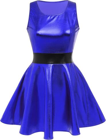 Obeeii Metallic Dress for Women ، Alcyfeless Whiveless Holographic Skater Dress A-Line Club Party Disco 90s Halloween in Saudi Arabia