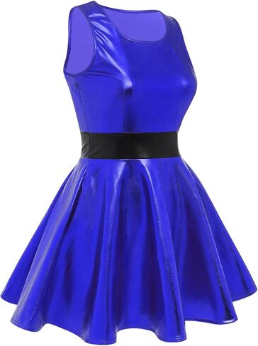 Obeeii Metallic Dress for Women ، Alcyfeless Whiveless Holographic Skater Dress A-Line Club Party Disco 90s Halloween in Saudi Arabia
