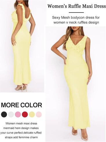 Women Sexy Sleeveless V-Neck Ruffle Backless Summer Dresses Long Formal Dress for Women Cocktail Party Prom Dress in Saudi Arabia