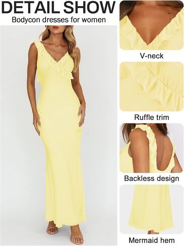 Women Sexy Sleeveless V-Neck Ruffle Backless Summer Dresses Long Formal Dress for Women Cocktail Party Prom Dress in Saudi Arabia