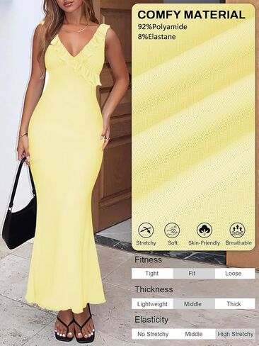 Women Sexy Sleeveless V-Neck Ruffle Backless Summer Dresses Long Formal Dress for Women Cocktail Party Prom Dress in Saudi Arabia
