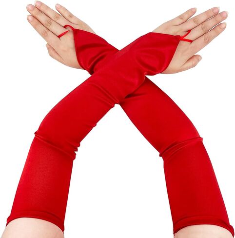 Seeksmile Women's Satin Fingerless Gloves 1920s 19" Long Opera Party Costume Gloves in Kuwait