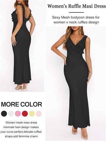 Women Sexy Sleeveless V-Neck Ruffle Backless Summer Dresses Long Formal Dress for Women Cocktail Party Prom Dress in Saudi Arabia