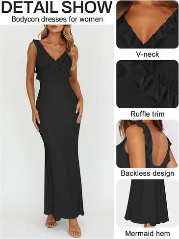 Women Sexy Sleeveless V-Neck Ruffle Backless Summer Dresses Long Formal Dress for Women Cocktail Party Prom Dress in Saudi Arabia