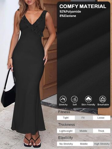 Women Sexy Sleeveless V-Neck Ruffle Backless Summer Dresses Long Formal Dress for Women Cocktail Party Prom Dress in Saudi Arabia