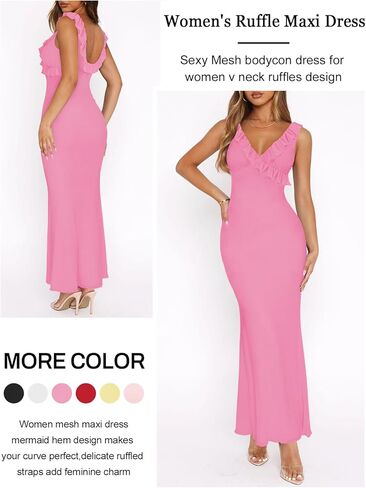 Women Sexy Sleeveless V-Neck Ruffle Backless Summer Dresses Long Formal Dress for Women Cocktail Party Prom Dress in Kuwait