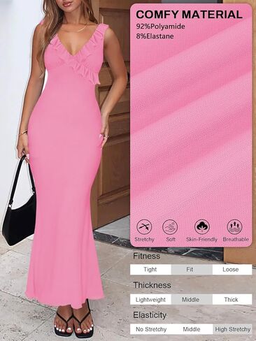 Women Sexy Sleeveless V-Neck Ruffle Backless Summer Dresses Long Formal Dress for Women Cocktail Party Prom Dress in Kuwait