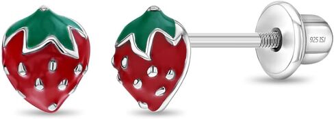 925 Sterling Silver Enamel Strawberry Stud Earrings for Toddlers & Little Girls - Stylish Strawberry Screw Backs for Girls- Colorful Fruit Screw Back Earrings for Everyday Use in Saudi Arabia