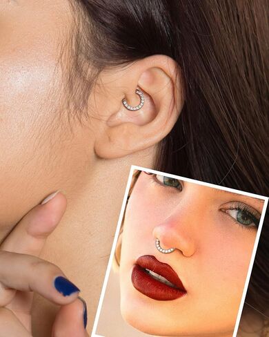 Jewseen 925 Sterling Silver Septum Rings 16g Septum Jewelry Cartilage Hoop Earrings Daith Helix Tragus Earrings for Women in Saudi Arabia