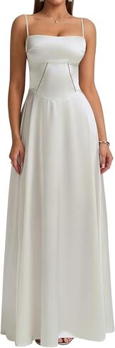 KUTUMAI Satin Maxi Dress Spaghetti Strap Lace Up Long Formal Dresses for Women Wedding Guest Cocktail Evening Prom in Saudi Arabia