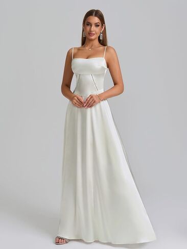KUTUMAI Satin Maxi Dress Spaghetti Strap Lace Up Long Formal Dresses for Women Wedding Guest Cocktail Evening Prom in Saudi Arabia