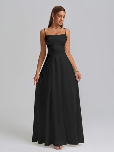 Kutumai Satin Maxi Dress Spaghetti Strap Strap Lace Up Long Stal Presses for Women Wedding Guest Cocktail Prom Prom in Saudi Arabia