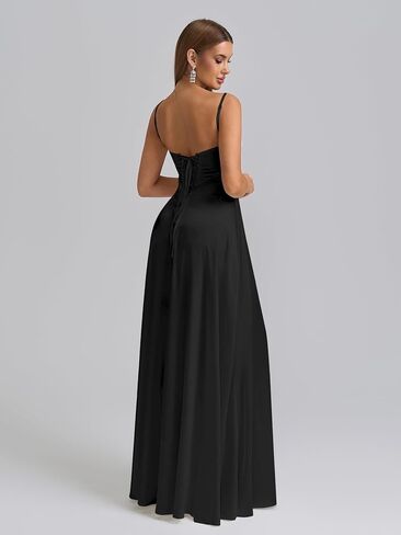 Kutumai Satin Maxi Dress Spaghetti Strap Strap Lace Up Long Stal Presses for Women Wedding Guest Cocktail Prom Prom in Saudi Arabia
