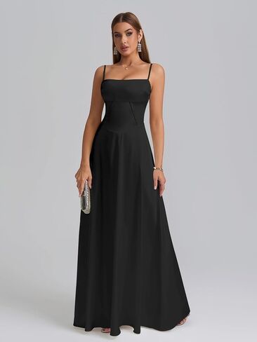 Kutumai Satin Maxi Dress Spaghetti Strap Strap Lace Up Long Stal Presses for Women Wedding Guest Cocktail Prom Prom in Saudi Arabia