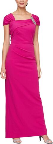 Alex Evenings Women's Long Crepe Mother of The Bride Dress with Ruched Asymmetric Neckline & Embellishment, Formal Events in Saudi Arabia