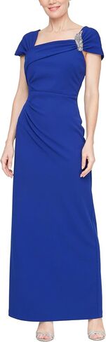Alex Evenings Women's Long Crepe Mother of The Bride Dress with Ruched Asymmetric Neckline & Embellishment, Formal Events in Saudi Arabia