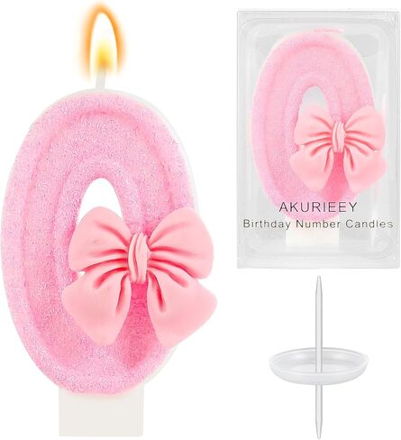 Pink 1st Birthday Candle Bow Numbers 1 Candle Cake Topper Cupcake Decorations Party Decor for Girls and Women Anniversary Celebrations Supplies in Kuwait