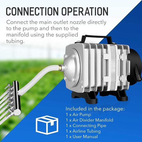 Simple Deluxe LGPUMPAIR65 Air Pump 1030 GPH 35W 65L/min 6 Adjustable Air Flow Outlets with Airline Tubing 25 Feet for Aquarium, Pond, Hydroponics System, Silver in Kuwait