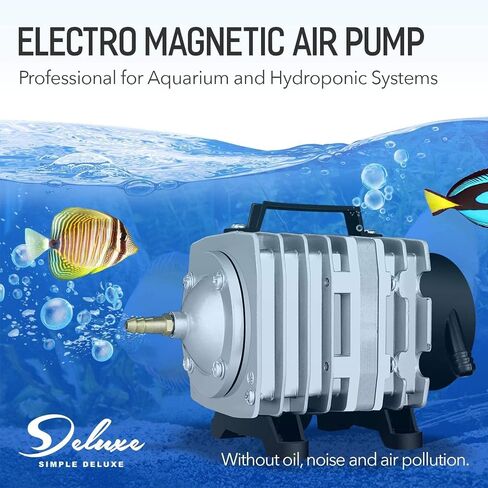Simple Deluxe LGPUMPAIR65 Air Pump 1030 GPH 35W 65L/min 6 Adjustable Air Flow Outlets with Airline Tubing 25 Feet for Aquarium, Pond, Hydroponics System, Silver in Kuwait