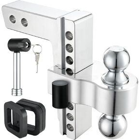 Adjustable Trailer Hitch Ball Mount Aluminum Shank, 8-Inch Drop/Rise, Tow Hitch Fits 2-Inch Receiver