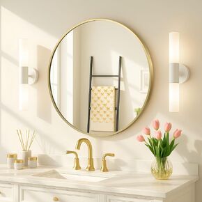 MZON 18 Inch Round Bathroom Mirror, Gold Circle Wall Mirror with Metal Frame for Vanity, Entryway, Living Room – Tempered Glass, Anti-Rust, Modern Minimalist Decor