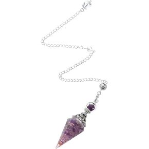 Pendulum Crystal with Chain, Amethyst Healing Natural Quartz Spiritual Hexagonal Facted Pointed Taper Pendants Witchcraft Energy Balancing Accessories Divination Dowsing Supplies Tools