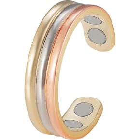 Copper Ring for Women, 2.3 IN Women's Tricolor Gold Magnetic Copper Ring, Adjustable Magnetic Rings for Men