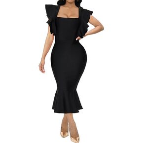 Women Elegant Dress Sexy V Neck Bodycon Sleeveless Breathable Fishtail Dresses
