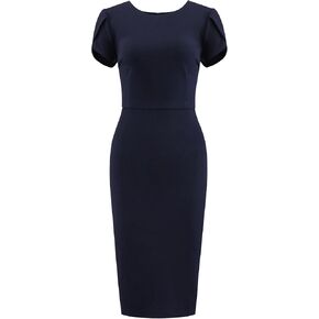 Women's Formal Work Pencil Dress Petal Sleeve 2025 Spring Trendy Knee Length Sheath Dresses