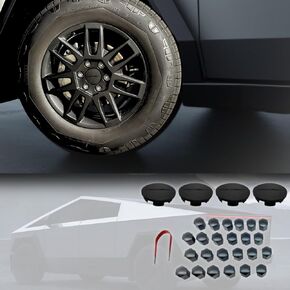قبعات مركزية العجلات الأساسية الممتازة (4pcs) وأغطية الجوز العروة (24pcs) لـ Tesla Cybertruck | متوافق مع العجلات الأساسية طوال الموسم وعجلات الإنترنت في جميع التضاريس (أسود غير لامع) مصنوعة في الولايات المتحدة الأمريكية
