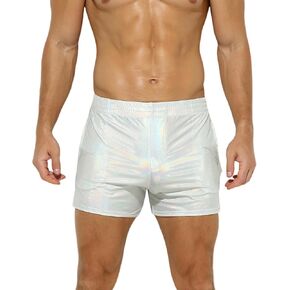 Men's Lightweight Stage Clubwear Short Metallic Striped Casual Elastic Shorts