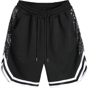 Men's Striped Patchwork Workout Shorts Drawstring Waist Quick Dry Gym Shorts
