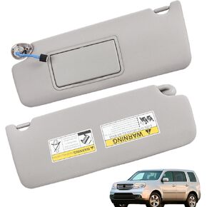 Left Driver Side Sun Visor w/LED Lit and Makeup Mirro Replacement for Honda Pilot 2009-2015 Replacement Sunshade 83280-SZA-A01ZA Gray