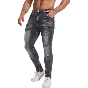 الجينز الضيق Lzler Mensy Slim Fit Jeans ساق مدببة الساق ممزق الخصر مرنة جان جينز سراويل in Kuwait