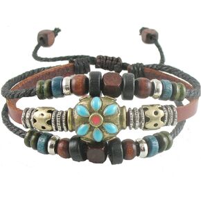 Ancient Tribe Women's Hemp Leather Wooden Beads Bracelet