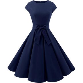 Dressystar Women's Vintage Cap Sleeve A Line Cocktail Party Dress 1950s Retro Rockabilly Prom Swing Dresses