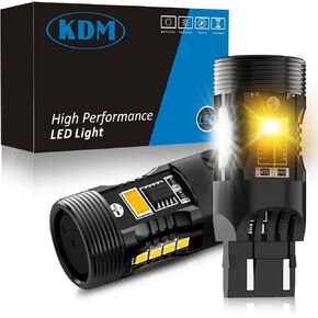 KDM 7443 Switchback LED Bulb for 2024 2025 To-yota Tacoma 4TH Gen,60W Replacement Bulb T3 7444 7444NA W21W DRL Turn Signal Parking Light Built in Resistor with Turbo Fan,Dual Color White Amber,2Pcs