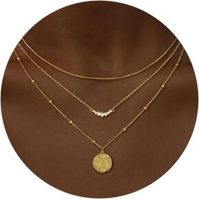 CHESKY Layered Gold Necklaces for Women, Dainty 14K Real Gold/Silver Plated Chain Necklace Diamond CZ Pendant Necklace for Women Adjustable Layering Choker Necklace Gold jewelry for Women Gifts