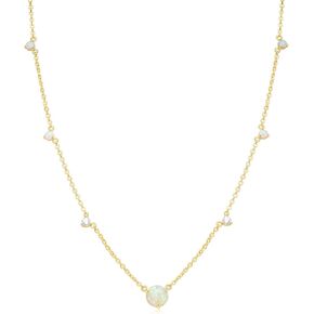 Mameloly 14K Gold Plated Station Necklaces for Women Dainty Tiny CZ Opal Necklace Pendant for Her