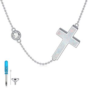 Urn necklace for Ashes 925 Sterling Silver Opal/Turquoise/Moonstone/Moss agate Pendant Cremation Memory Jewelry Keepsake Gifts for Women