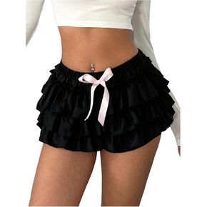 GORGLITTER Women's Bow Ruffle Bloomer Shorts Y2k Layered Sexy Cute Coquette Mini Shorts