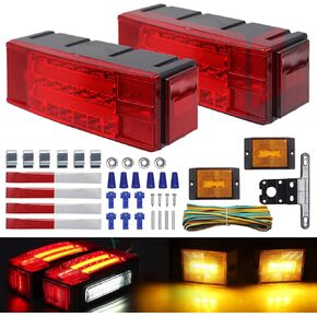طقم ضوء المقطورة اليسار واليمين مصابيح قارب غاطسة ، مستطيل Stud Stop Lights Tail Lights ، Marker Lights تسخير الأسلاك 22 قدمًا للشاحنة ، المقطورة ، القارب ، الثلج على الثلج