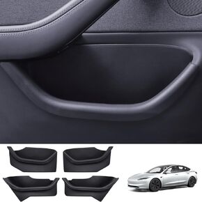 4PCS Side Storage Box for Tesla Model Y 2020-2024 - Full Wrapped Door Organizer Tray, Front & Rear Slot Pockets, Protector, Waterproof Accessories