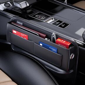 Cxtiy 2 Pack Car Seat Gap Filler Organizer Premium Leather, Universal Fit Accessories for Women Men Interior, Center Console Organizer with Card Slots for Suv Truck (Black)