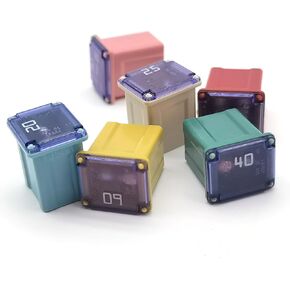 6 PCS Mini Block Fuse Kit ، تصميم شفرة مربعة ، 20A/25A/30A/40A/50A/60A ، الرمادي ، النحاس والفولاذ المقاوم للصدأ ، 32 فولت ، من خلال الثقب