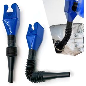 2 PCS Car Fueling Funnel, Plastic Large Diameter Portable Hands-Free Anti-Spill Oil Draining Funnel, Foldable Retractable Hose Bayonet Fueling Tool, for Cars and Motorcycles (Blue & Black)