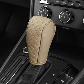 Gear Shift Knob Cover PU Leather Car Stick Shift Knob Cover Universal Fit for Most Cars, Non-Slip Gear Shifter Protector, Stylish Gear Shift Hoodie (Beige)