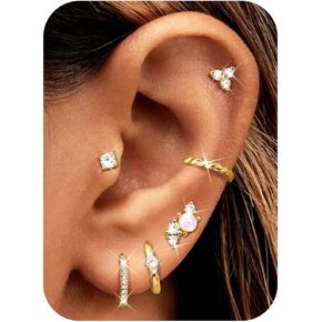 Florideco Small Gold Hoop Earrings 14K Gold Plated Hypoallergenic Flat Back Earrings Surgical Stainless Steel Cartilage Earring Sets for Multiple Piercing Trendy Earring Stacks Flatback Stud Earrings