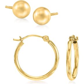 RS Pure by Ross-Simons 14kt Yellow Gold Jewelry Set: Stud and Hoop Earrings